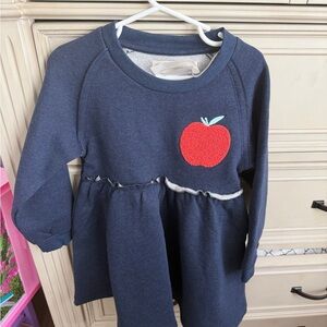 Girls Navy Long-Sleeve Apple Sweatshirt Dress